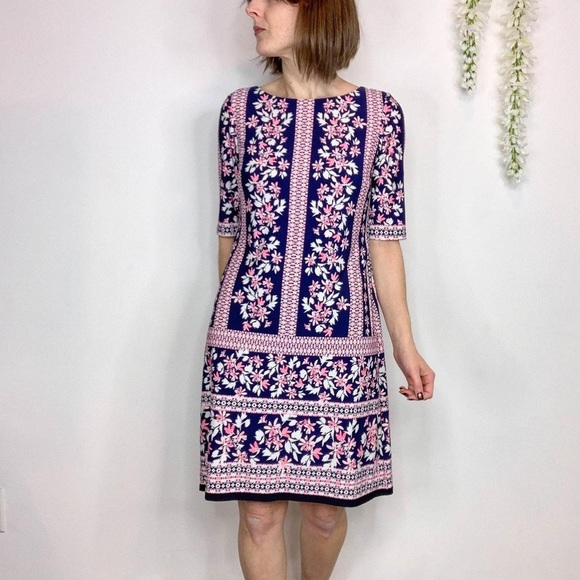 Eliza J Multicolored Sheath Dress with 3/4 Sleeves - Picture 1 of 11